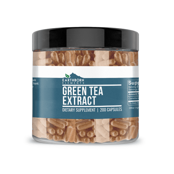 Earthborn Elements Green Tea Extract 200 Capsules, Pure & Undiluted, No Additives