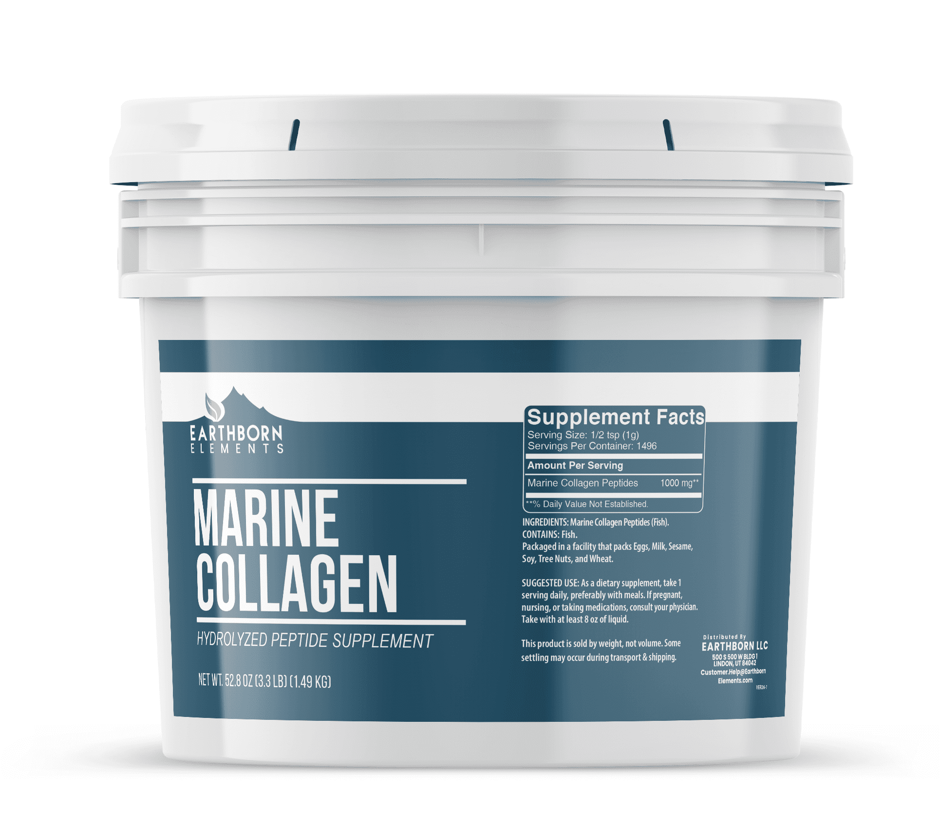 Earthborn Elements Hydrolyzed Marine Collagen Peptides Powder 1 Gallon Bucket, Pure & Undiluted, Dietary Supplement