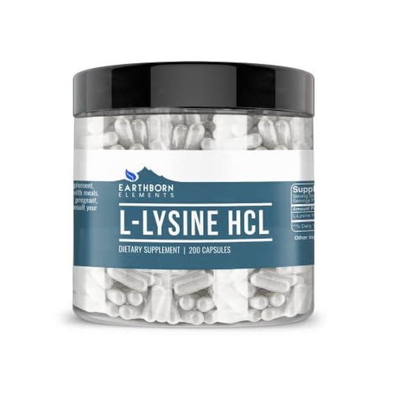 Earthborn Elements L-Lysine HCL 200 Capsules, Pure & Undiluted, No Additives