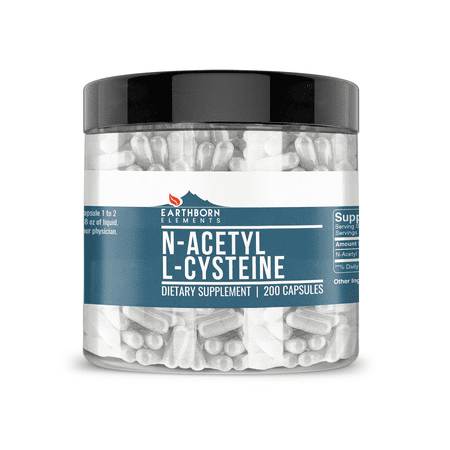 Earthborn Elements NAC N-Acetyl L-Cysteine 200 Capsules, Pure & Undiluted, No Additives