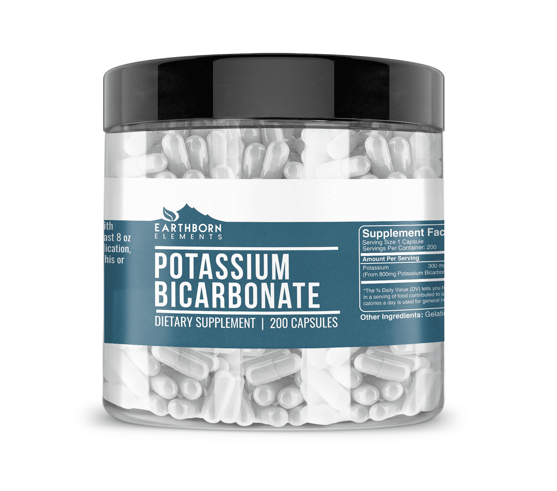 Earthborn Elements Potassium Bicarbonate 200 Capsules, Pure & Undiluted, No Additives