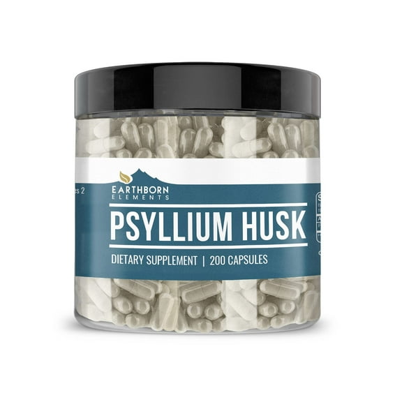Earthborn Elements Psyllium Husk 200 Capsules, Pure & Undiluted, No Additives
