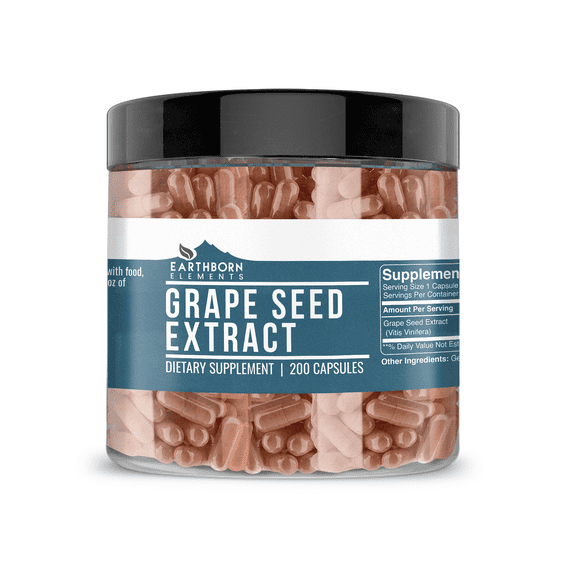 Earthborn Elements Pure Grape Seed Extract 200 Capsules, Pure & Undiluted, No Additives