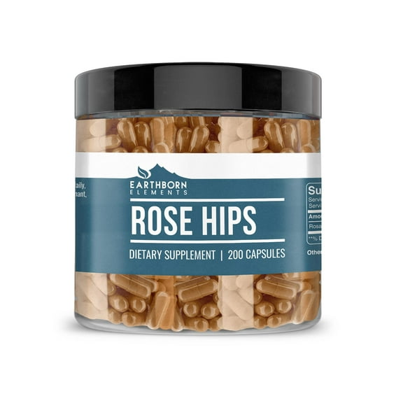 Earthborn Elements Rose HIPS 200 Capsules, Pure & Undiluted, No Additives