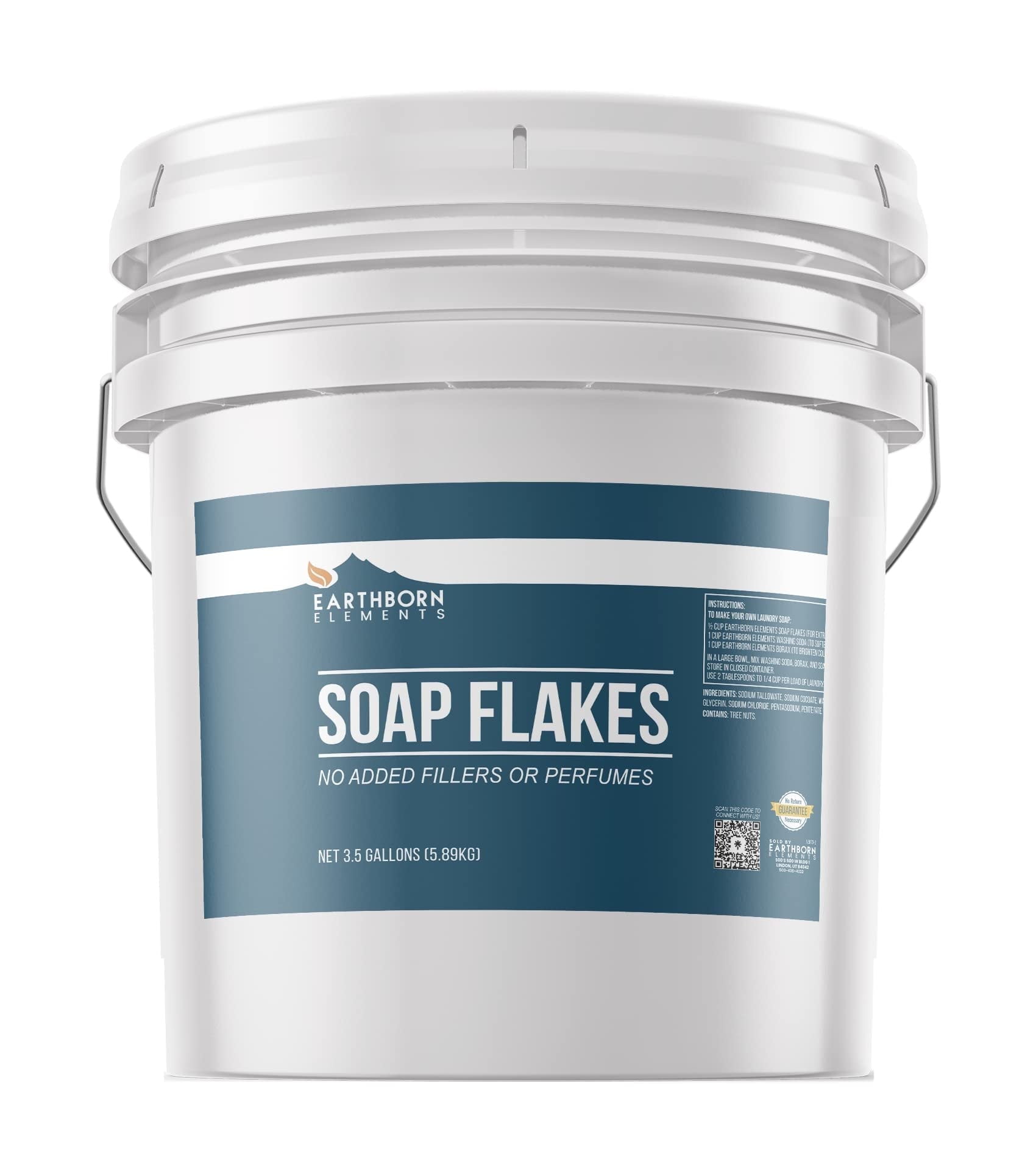 Earthborn Elements Soap Flakes 3.5 Gallon Bucket, Homemade Laundry Detergent, Tallow-Based, Unscented