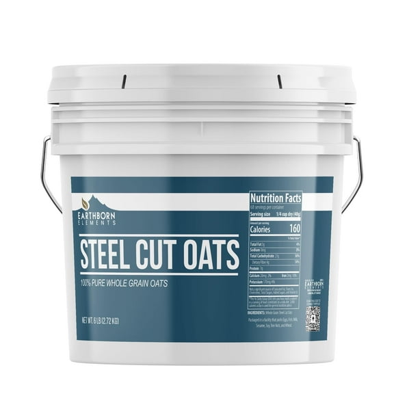Earthborn Elements Steel Cut Oats 1 Gallon, Also Called Irish Oatmeal, Breakfast, Resealable Bucket
