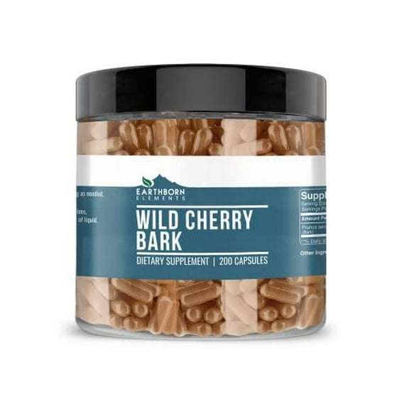 Earthborn Elements Wild Cherry Bark 200 Capsules, Pure & Undiluted, No Additives