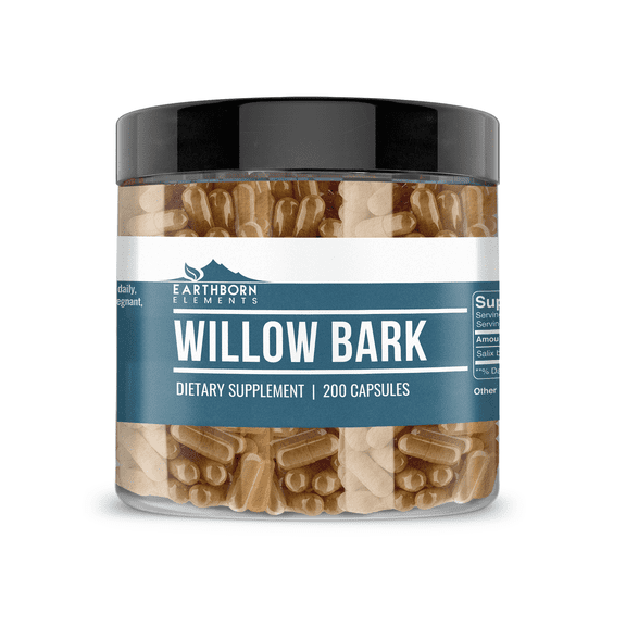 Earthborn Elements Willow Bark Extract 200 Capsules Pure & Undiluted, No Additives