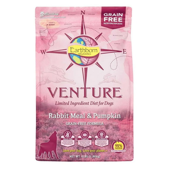 Earthborn Holistic Venture Grain-Free Limited Ingredients Rabbit & Pumpkin Dry Dog Food, 4 lb