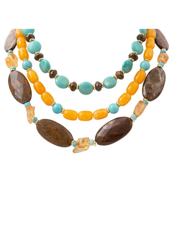 Earthbound Blue Turquoise Brown Bronzite Golden Statement Necklace