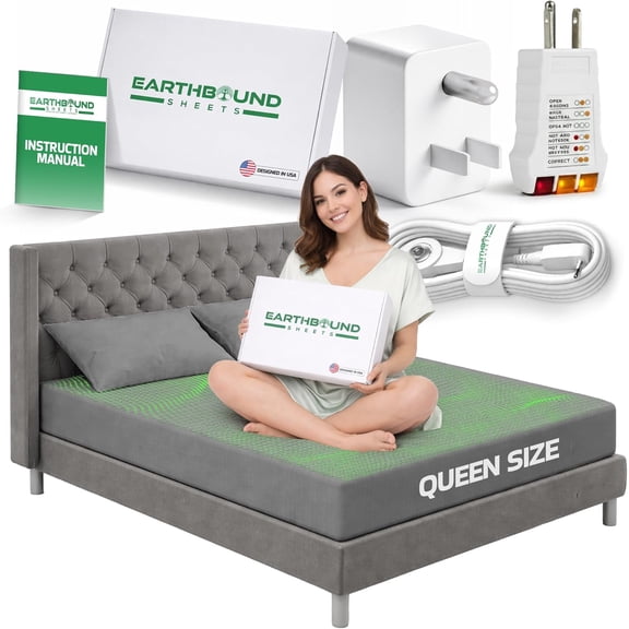 Earthbound Grounding Well Bed Sheets Queen Size - 90% Organic Cotton, 10% Pure Silver Infused Sheet | Fitted Well Deep Pocket Groundingwell Bedsheet, Improve Sleep with Our Earthing Sheets - (Gray)