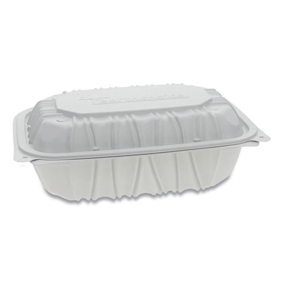 Earthchoice Vented Microwavable Mfpp Hinged Lid Container, 9 X 6 X 3.1, White, Plastic, 170/carton