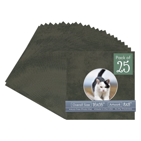 Earthen Gray Picture Frame Mat for 16x16 Frames - Circle Opening for 8x8 Photos - 25 Mats