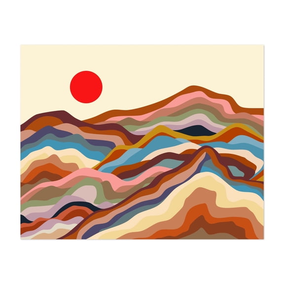 Earthen Majesty - India Illustration Abstract Modern Art Geometric Landscape Minimalist Psychedelic Unframed Wall Art Print 22 x 28 inches
