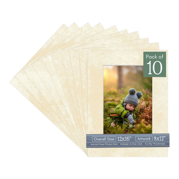 Earthen Off White Picture Frame Mat for 12x16 Frames - Fits 8x12 Photos - 10 Mats