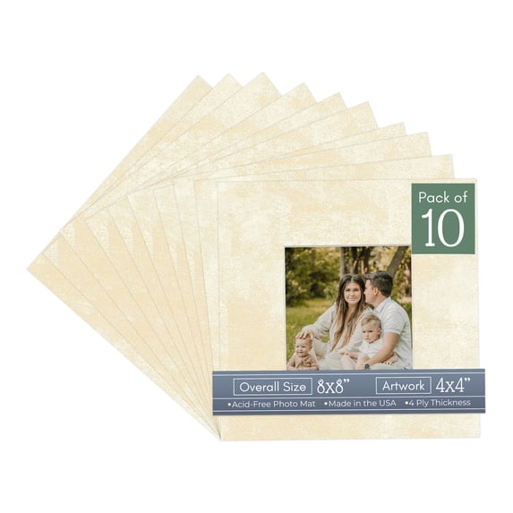 Earthen Off White Picture Frame Mat for 8x8 Frames - Fits 4x4 Photos - 10 Mats