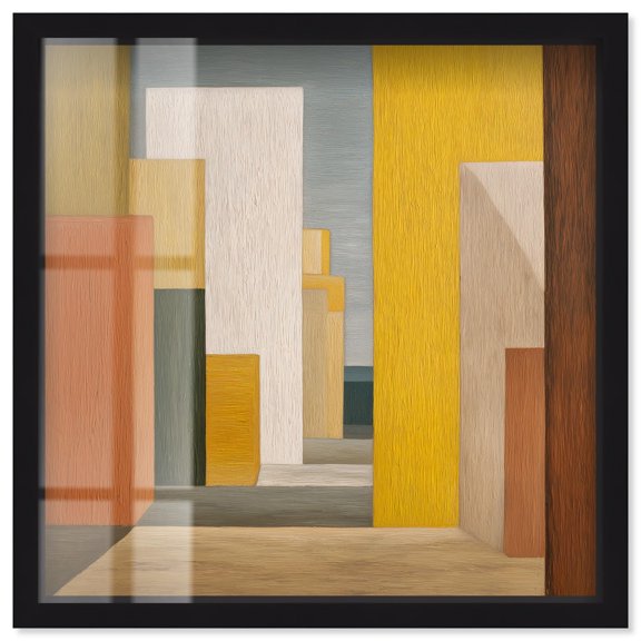 Earthen Pillars Shadowbox Print Boho Abstract Art by Art Remedy, Black Frame, 12 x 12