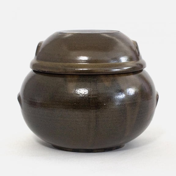 Earthenware Onggi Korean Traditional Clay Jar Ceramic Canister/Handmade Food Sauce Storage Container for Tea, Coffee Bean, Salt/Breathing Clay Pot Kimchi Fermentation Crock (No.4(H13cm))