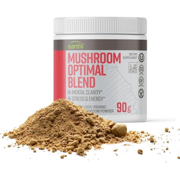 Earthi Optimal Blend Mushroom Supplement 10 Organic Mushroom Focus Supplement for Men and Women, 90g