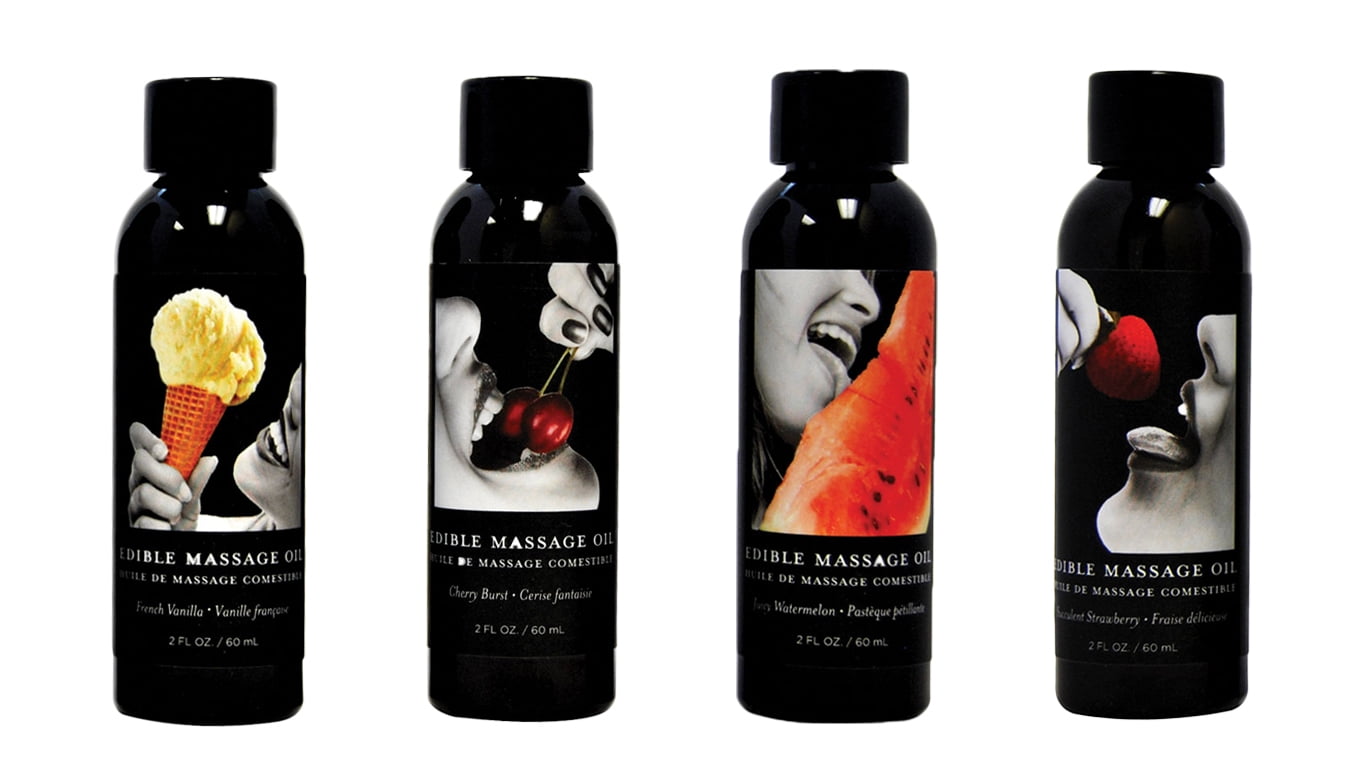 Earthly Body Edible Massage Oil 2oz Variety Pack Vanilla, Strawberry