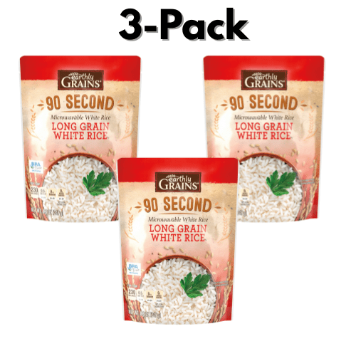 Earthly Grains 90 Second Microwavable White Rice, 3 pcs,8.8 oz