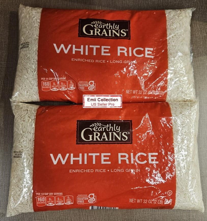 Earthly Grains Enriched, Long Grain White Rice Gluten Free Bundle 32oz 907g (2 Bags)