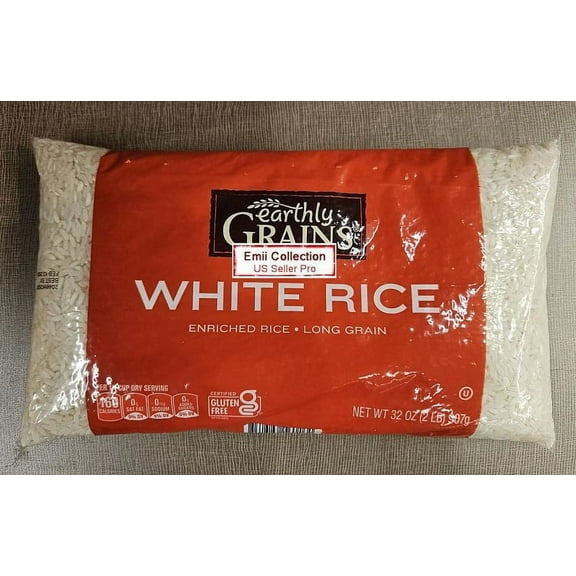 Earthly Grains Enriched, Long Grain White Rice Gluten Free Bundle 32oz 907g (Single Bag)