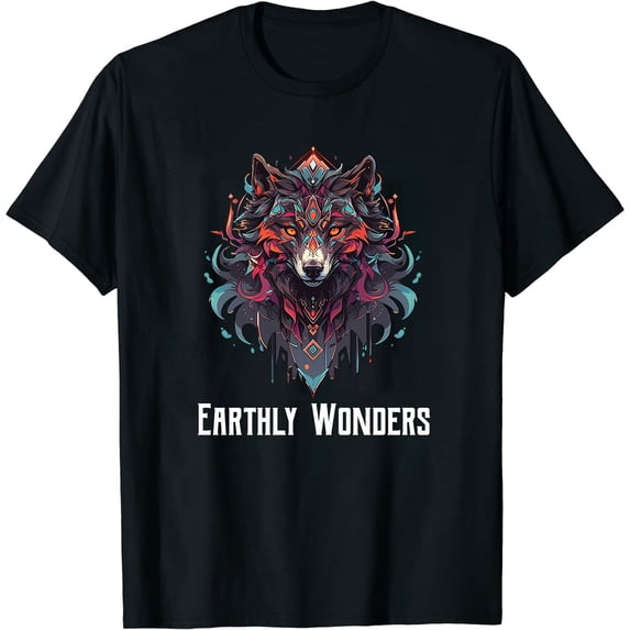 Earthly Wonders Wolf Lover Gift Fashion Graphic Tee for Women, Short Sleeve T-Shirt with Unique Design, Comfortable & Trendy Summer Top