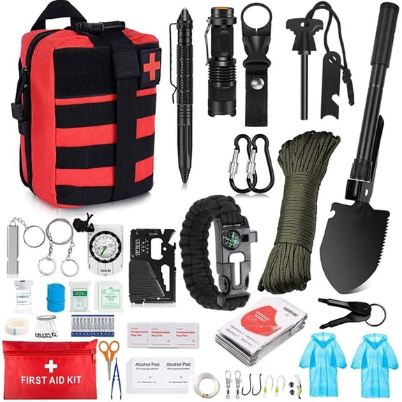 Earthquake Emergency Kit, Survival Gear First Aid Kit with System Compatible Bag and Emergency Tent, Emergency Kit for Earthquake, Outdoor Adventure, Hiking, Hunting, Gifts for Men Women