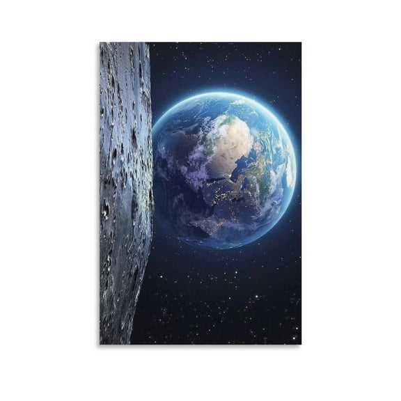 Earthrise from The Moon Outer Space Universe Wall Art Poster Scroll Canvas Painting Picture Living Room Decor Home 16x24inch(40x60cm)