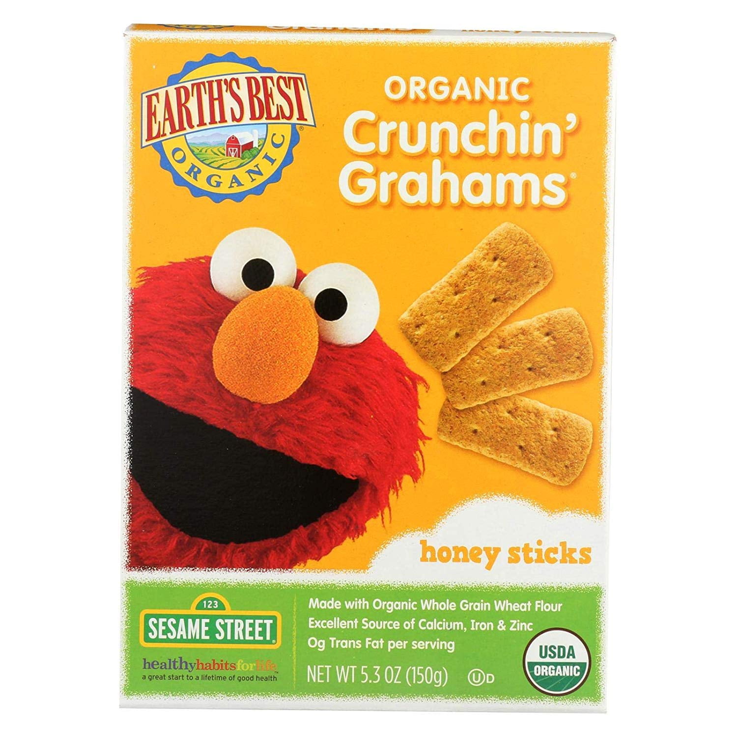 Earths Best Organic Crunchin Grahams Honey Sticks, 5.3 Ounce -- 6 per case.