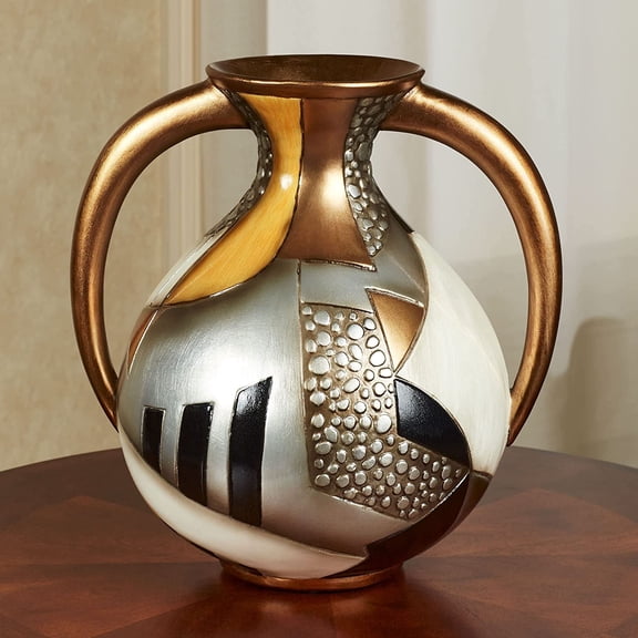 Earths Essence Table Vase, Gold, Black, Amber & Silver | Decorative Centerpieces, Geometric Patterns, For Dining Room, Kitchen, Living Room, Bedroom
