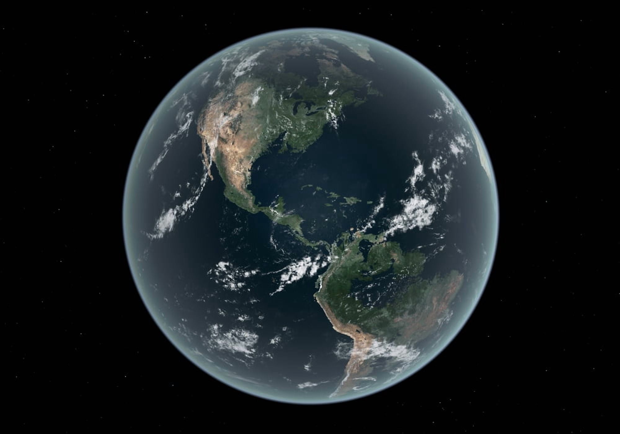 Earths Western hemisphere with rise in sea level 330 feet above average Canvas Art - Walter MyersStocktrek Images (34 x 24)