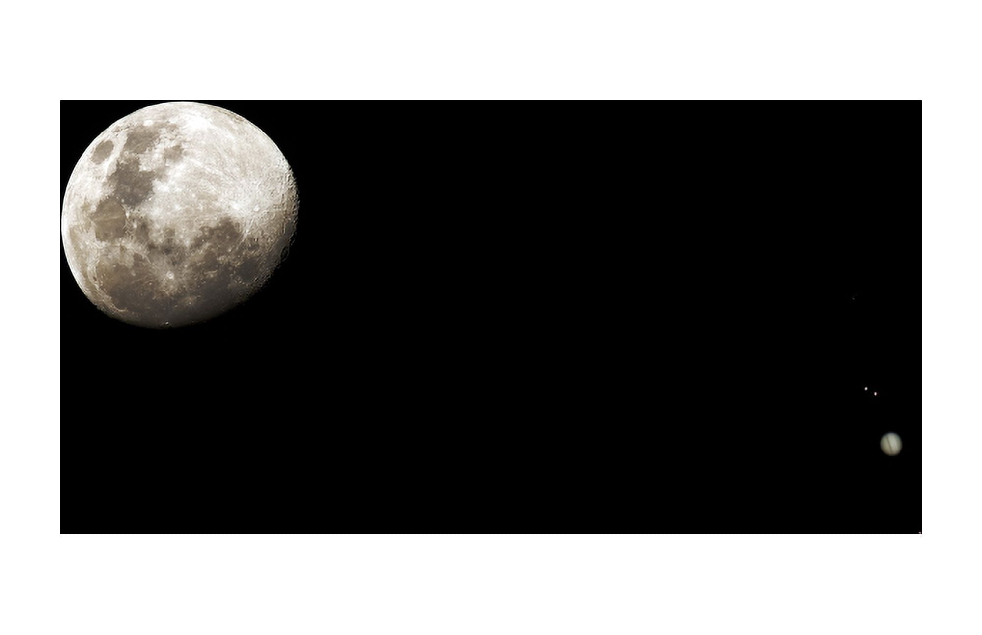 Earths moon and Jupiter separated by six degrees Canvas Art - Luis ArgerichStocktrek Images (35 x 23)