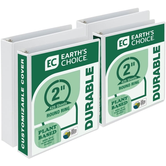 Samsill Earth's Choise 2" Ring Binder w/ 2 Internal Pockets - White (4 Pack)