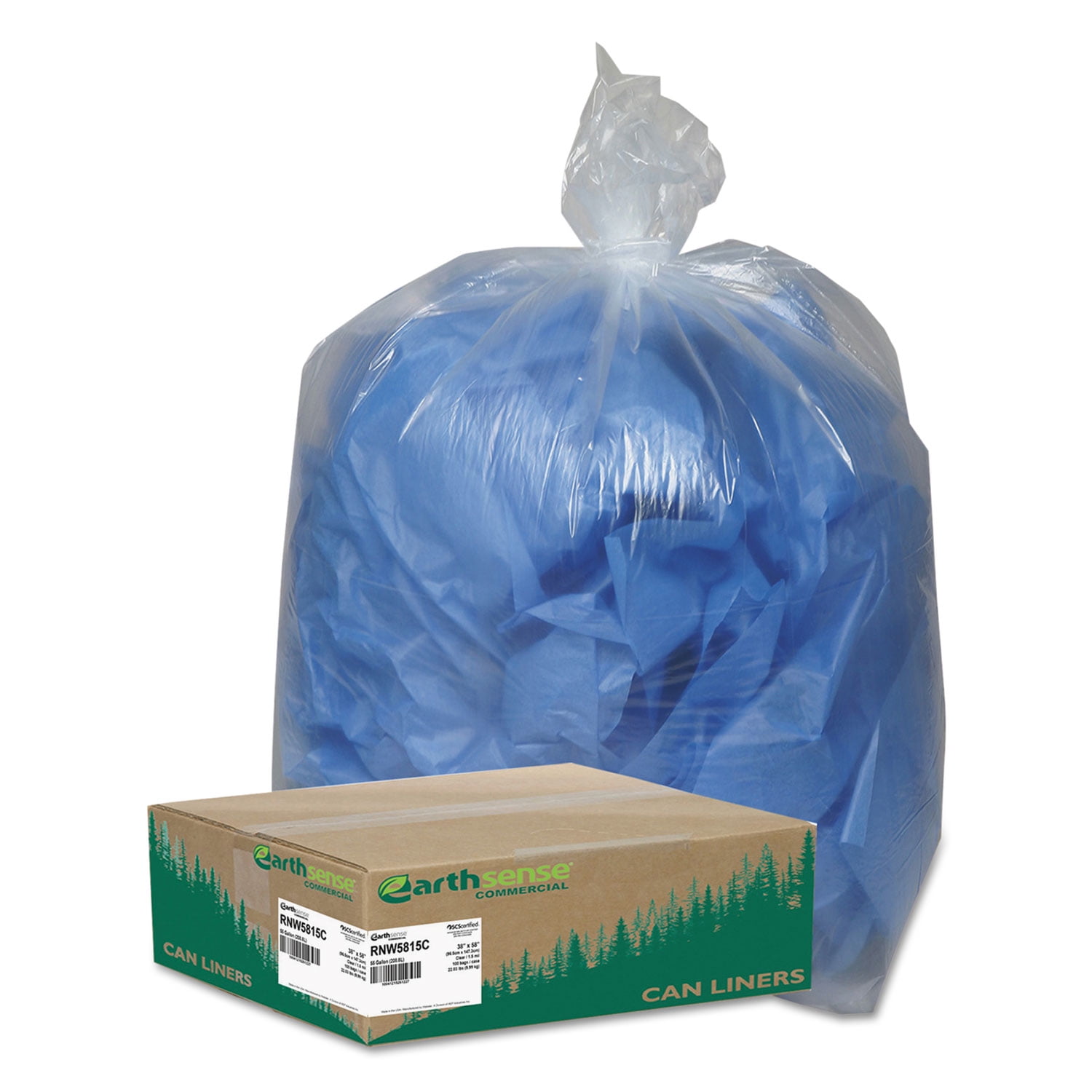 Earthsense Recycled Star Bottom Trash Bags, 55-60 gal, Black, 100