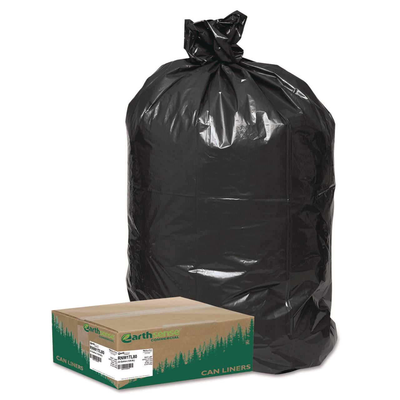 Earthsense Recycled Large Trash and Yard Bags 33gal .9mil 32.5 x 40 Black 80/Carton RNW1TL80