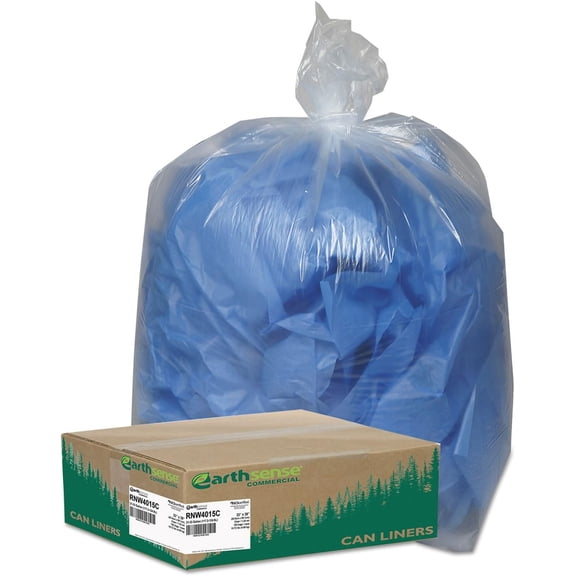 Earthsense Rnw4015c Clear Recycled Can Liners, 31-33Gal, 1.25Mil, Clear, 100/Carton