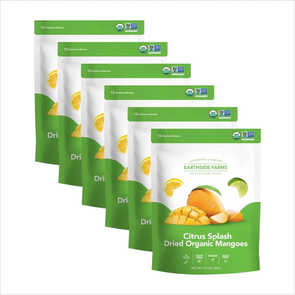 Earthside Farms Citrus Splash Dried Organic Mangoes, 6 Pack, 2.8oz
