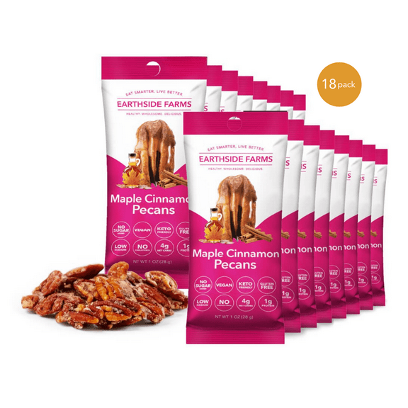 Earthside Farms Maple Cinnamon Pecans, Healthy Snacks Food, Vegan, Gluten-Free, Low Carb, Low Calorie Snacks, Keto-friendly - 1 Ounce Pack of 18