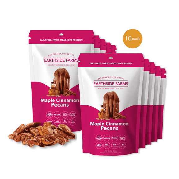 Earthside Farms Maple Cinnamon Pecans, Healthy Snacks Food, Vegan, Gluten-Free, Low Carb, Low Calorie Snacks, Keto-friendly - 4 Ounce Pack of 10
