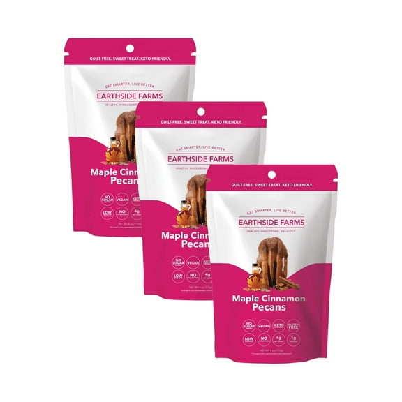 Earthside Farms Maple Cinnamon Pecans, Healthy Snacks Food, Vegan, Gluten-Free, Low Carb, Low Calorie Snacks, Keto-friendly - 4 Ounce Pack of 3