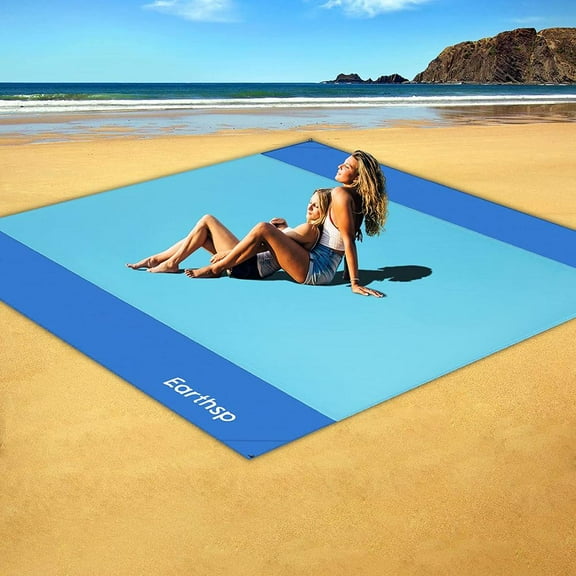 Earthsp Sand Free Beach Blanket, Large/Oversized Outdoor Picnic Mat Waterproof Quick Drying Ripstop Nylon Compact Sandproof Beach Blanket for Camping Hiking Fishing Travel 82"X79"