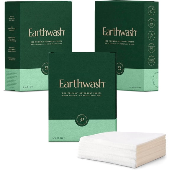 Earthwash Laundry Detergent Sheets (Up To 192 Loads) 96 Scent Free Sustainable Sanitizer Strips - Ideal for Travel &  Liquidless Laundry by