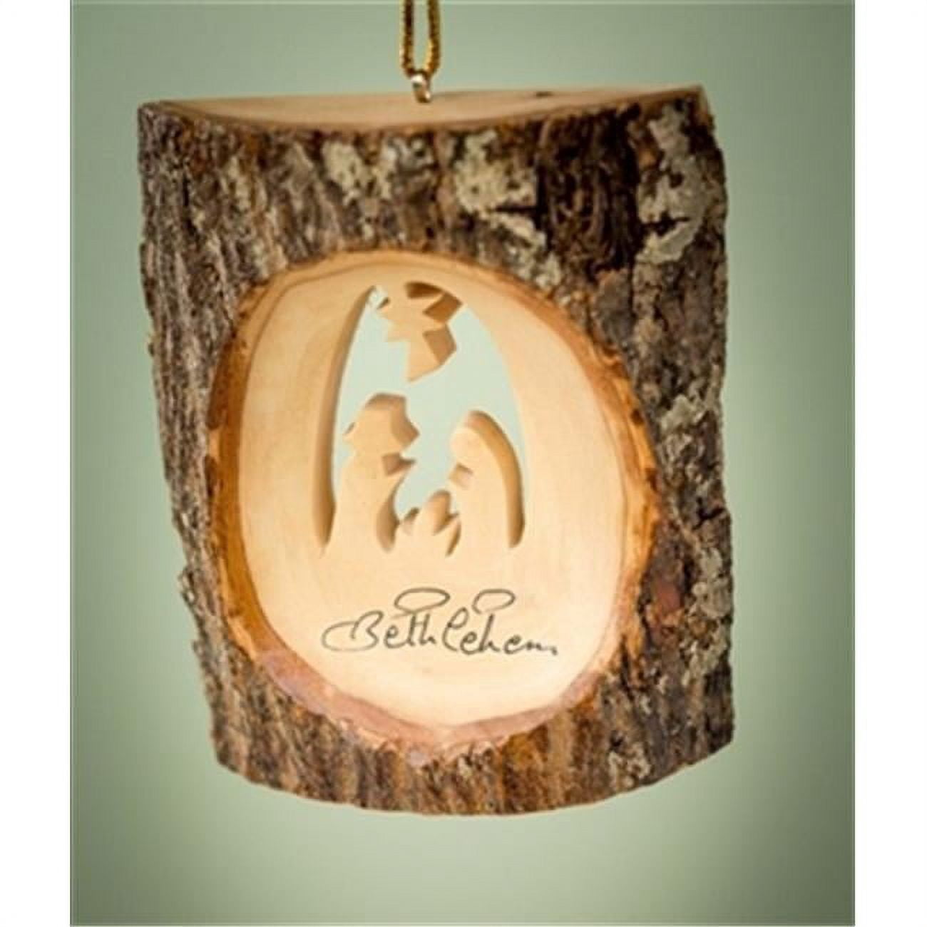 Earthwood 166715 Olive Wood Ornament - Bark with Nativity Scene - 4 in ...