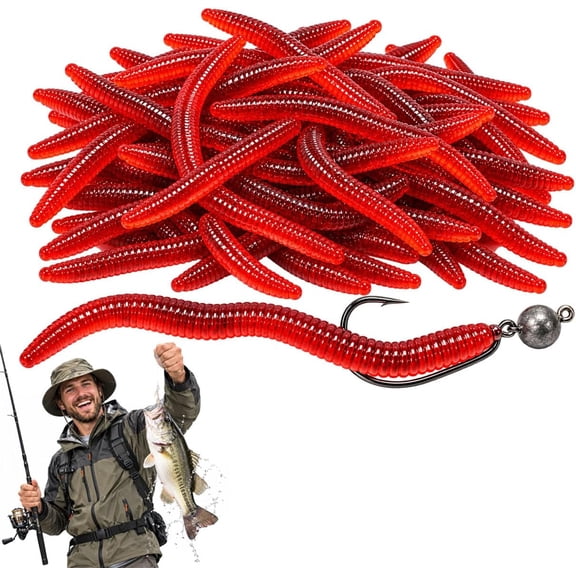 Earthworm Soft Fishing Lures, Shrimp Scented Fake Worms, Red Soft Plastic Bloodworm Grub Baits, Trout Lures Fresh/Salt (#01, 500Pcs)