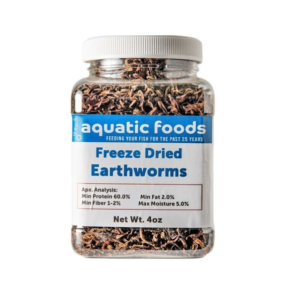 Earthworms--Freeze Dried Floating Earthworms for Large Fish, Koi & Pond Fish, Turtles, Reptiles, Hamsters, Rodents…4oz Small Jar