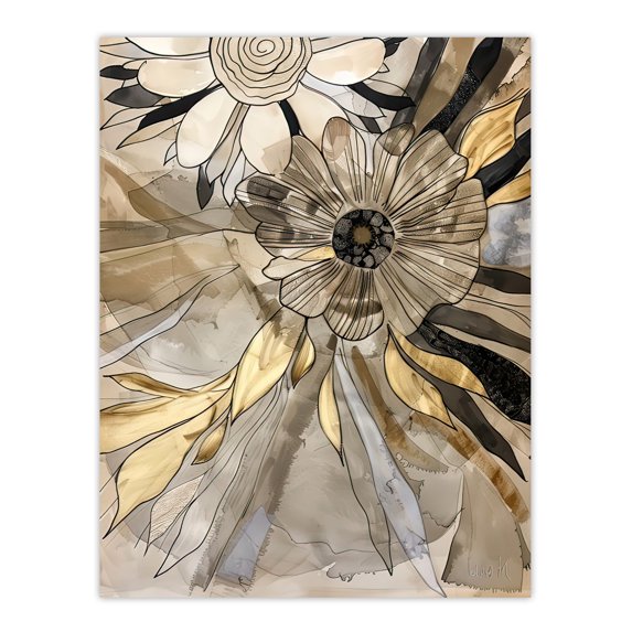 Earthy Abstract Floral Line Drawing Wildflowers Living Room Large Wall Art Poster Print Thick Paper 18X24 Inch