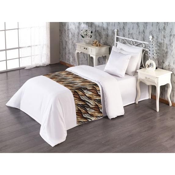 Earthy Bed Runner, Old Weathered Cracked Tree Trunk Look Artwork Modern Minimal Neutral Print, Decorative Accent Bedding Scarf for Hotels Homes & Guest Rooms, Twin, Brown Beige and Grey, by Ambesonne