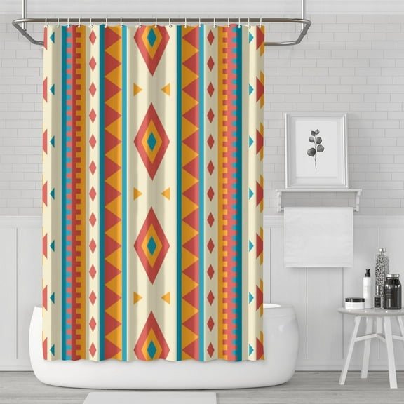 Earthy Bohemian Style Shower Curtain, Boho Chic Vintage Fashion Tribal Patterns Waterproof 72x72 Inch Machine Washable